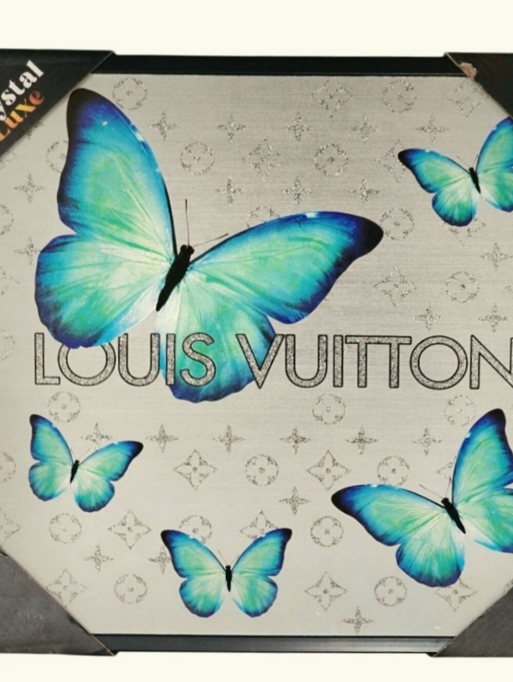 Crystal Luxe Louis Vuitton Monogram Background Butterfly Glossy Wall Decor